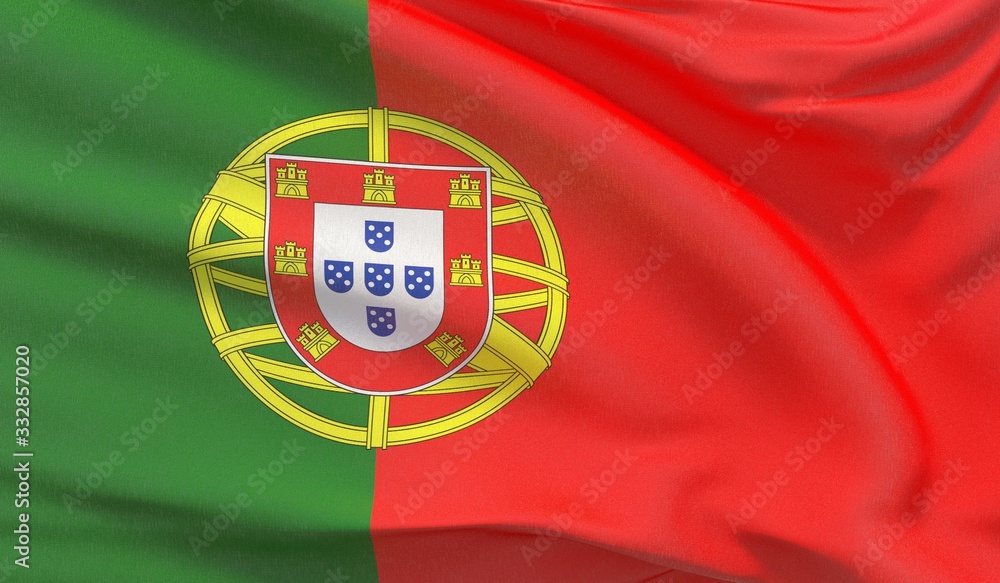 Waving national flag of Portugal. Waved highly detailed close-up 3D render. Waving national flag of Portugal. Waved highly detailed close-up 3D render.