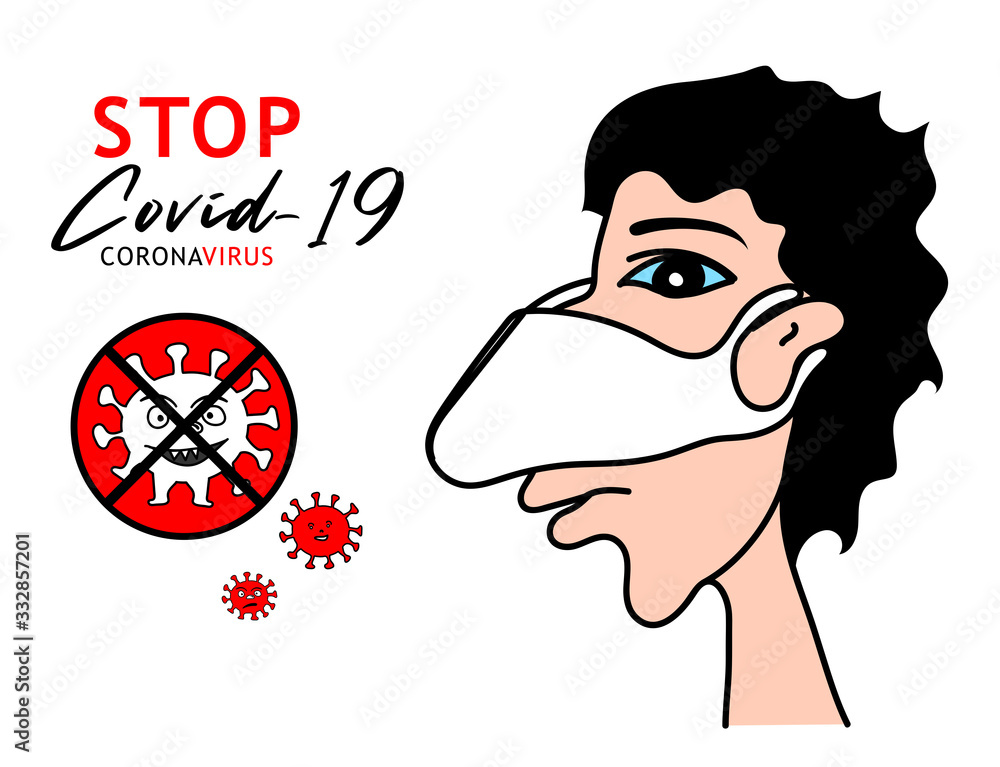 Man wearing masks anti-virus Covid-19, Coronavirus disease COVID-19 vector illustraton, sign, logo, cartoon, symbol, medical icon Man wearing masks anti-virus Covid-19, Coronavirus disease COVID-19 vector illustraton, sign, logo, cartoon, symbol, medical icon