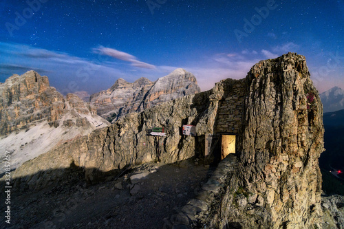Mt. Lagazuoi in a clear nigth in autumn