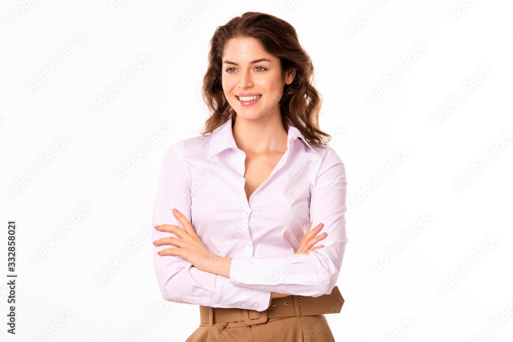 Beautiful young woman portrait at isolated white background Beautiful young woman portrait at isolated white background