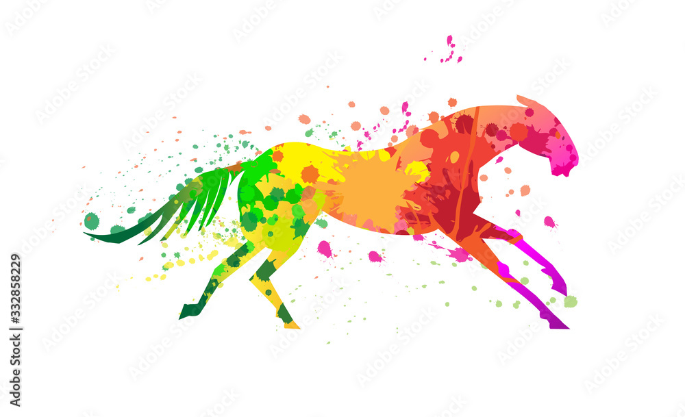 Obraz Projekt wzoru konia. Koń z jeźdźcem dziewczyna w stylu cartoon. Ilustracja wektorowa.