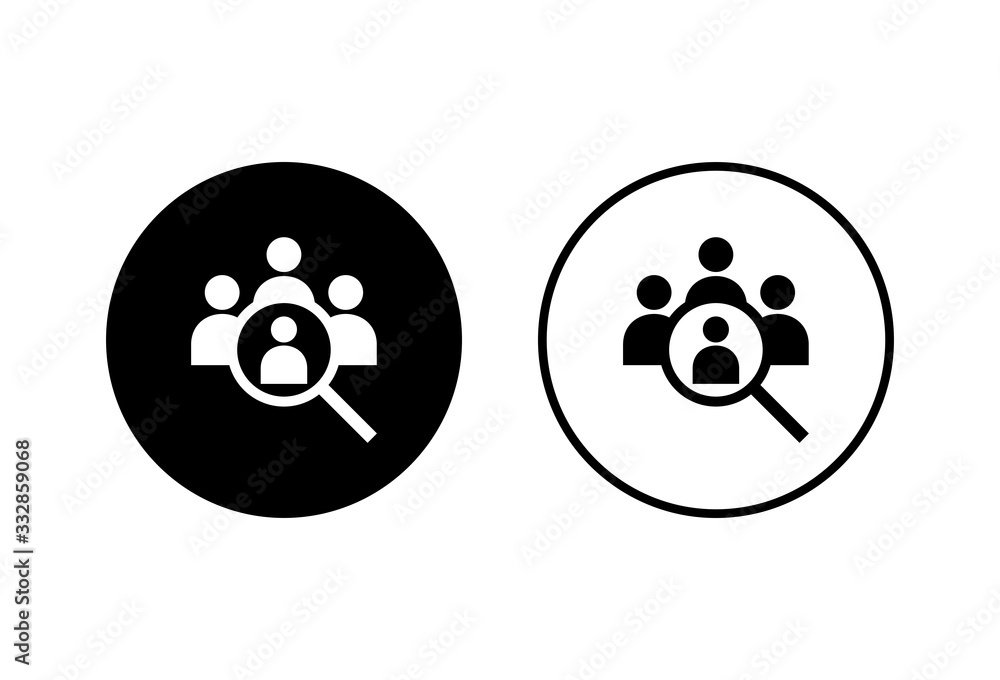 Hiring icons set on white background. Human resources concept. Recruitment. Search job vacancy icon. Hire. Find people icon