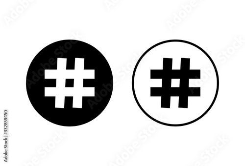 Hashtag icons set on white background. black hashtag icon
