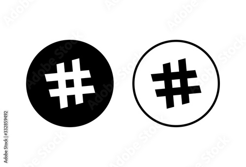 Hashtag icons set on white background. black hashtag icon