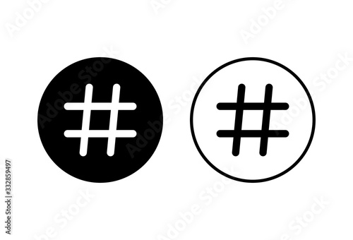 Hashtag icons set on white background. black hashtag icon