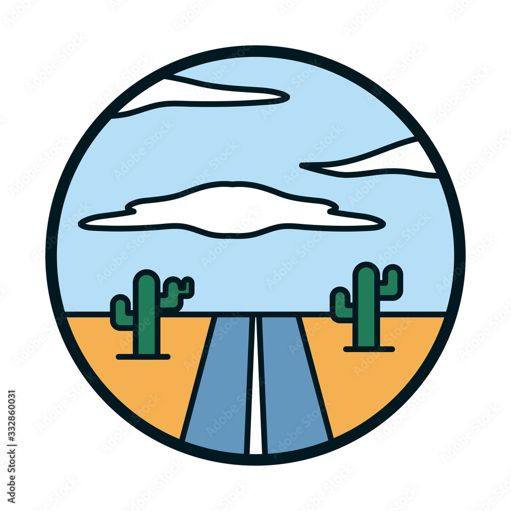 Cactus street and clouds line and fill style icon vector design Cactus street and clouds line and fill style icon vector design