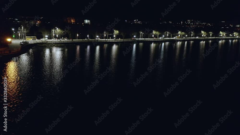 Top view of night city with cars and night lights. night Ternopil. Ukraine. Night life. Top view of night city with cars and night lights. night Ternopil. Ukraine. Night life.