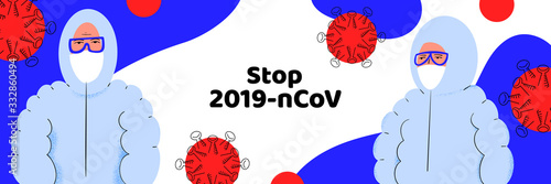 Pandemic medical concept banner with dangerous cells.Vector illustration. Coronavirus outbreak. 2019-nCoV background.
