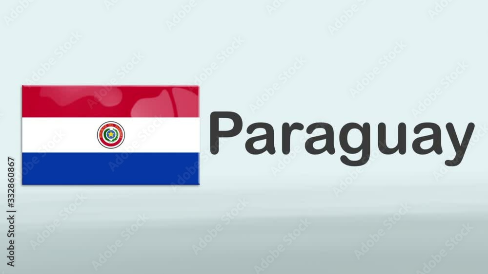 3d Presentation promo intro in white background with a colorful ribon of the flag and country of Paraguay
