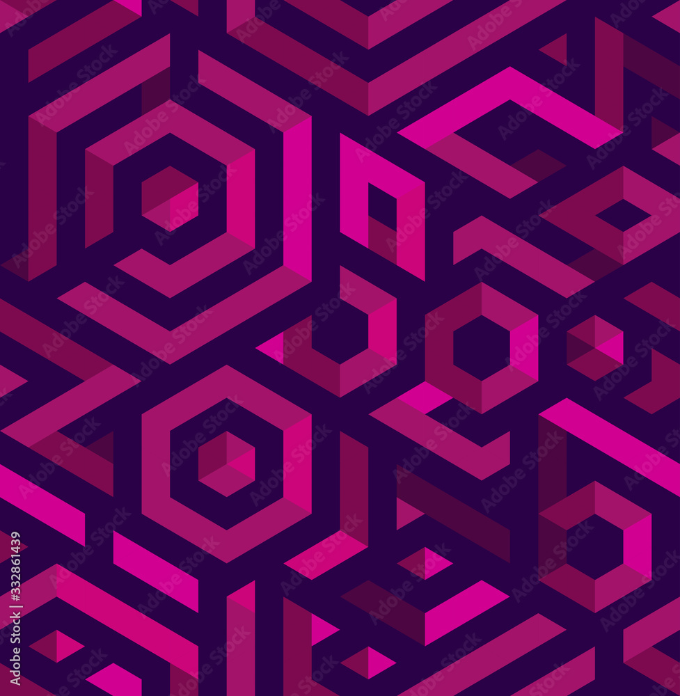 Seamless abstract pattern with triangles and hexagons and line. Bright color. Illusion 3d. Hexagonal elements Seamless abstract pattern with triangles and hexagons and line. Bright color. Illusion 3d. Hexagonal elements