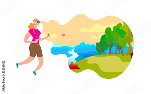 Virtual reality poster. Flat style female character isolated.