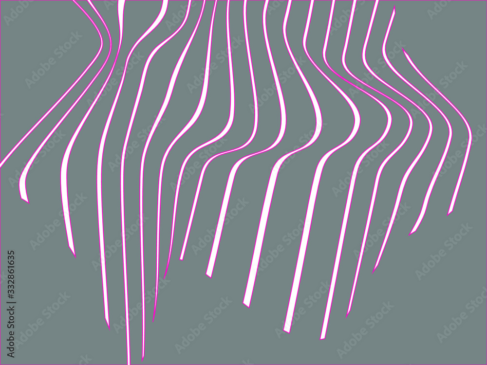 Abstract rippled or white lines pattern with wavy vibrant facture on gray background and texture. Vector illustration. EPS 10. 