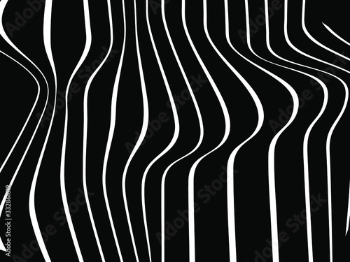 Abstract rippled or white lines pattern with wavy vibrant facture on black ba...