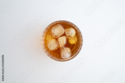 Top View of Glass with Ice and Whiskey.