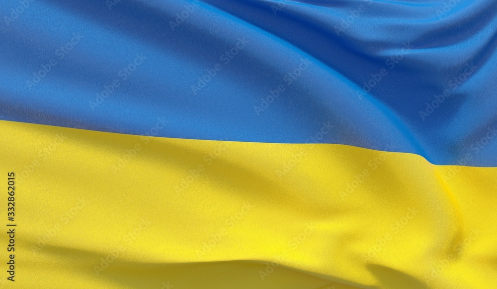 Waving national flag of Ukraine. Waved highly detailed close-up 3D render. Waving national flag of Ukraine. Waved highly detailed close-up 3D render.