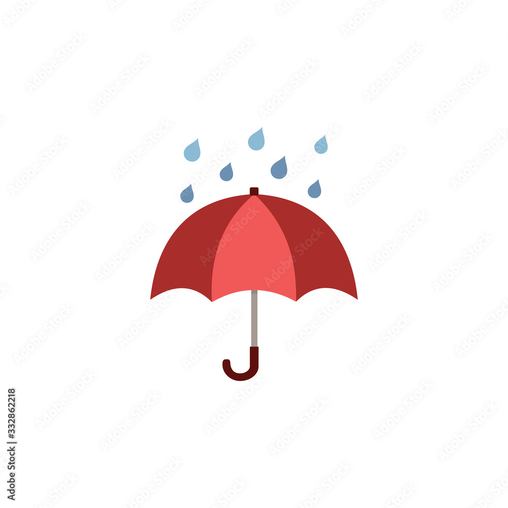 Umbrella and rain. Flat color icon. Weather vector illustration