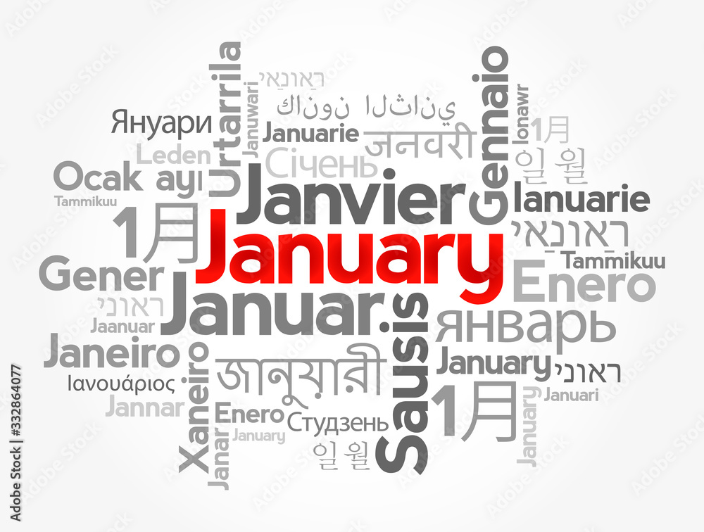 January in different languages of the world, word cloud concept background