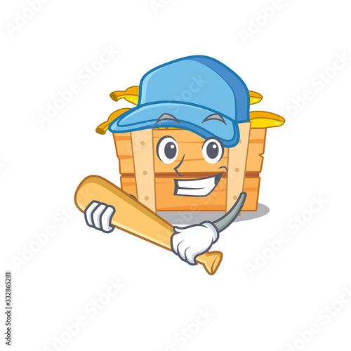 Mascot design style of banana fruit box with baseball stick