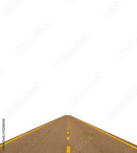 Isolated road on white background with yellow lines