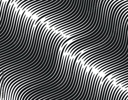 Abstract pattern. Texture with wavy  curves lines. Optical art background. Wave design black and white. Digital image with a psychedelic stripes. Vector illustration