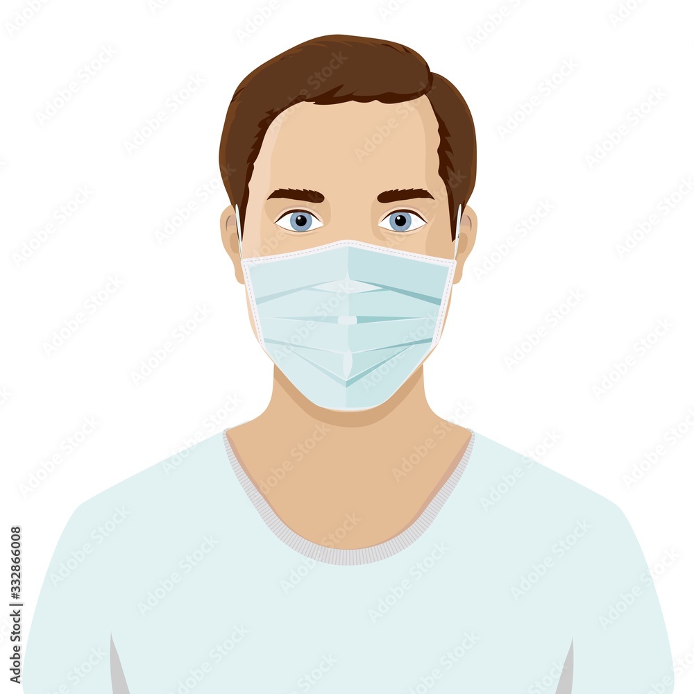 Men wearing medical face masks to prevent disease, flu, air pollution,  contaminated air, world pollution. Stock Vector | Adobe Stock