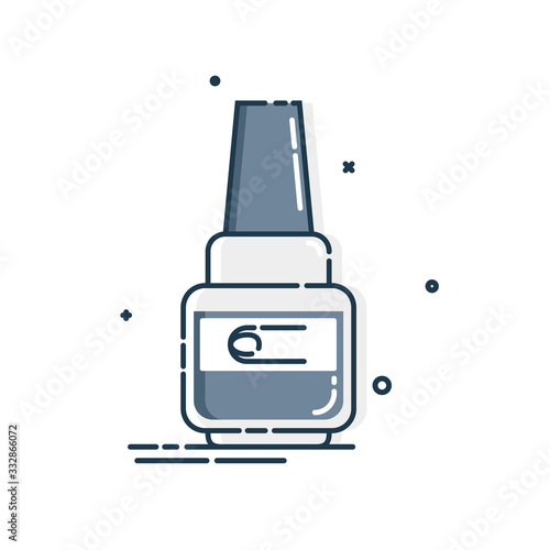 Cosmetic container nail polish. Female fashion product. Plastic or glass bottle label design. Fashion & style. Closeup on white backdrop. Isolated object. Illustration isolated white background