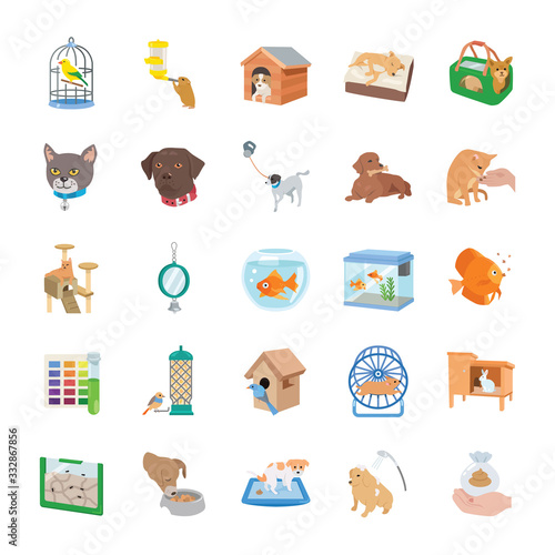 Pet supplies color vector icons