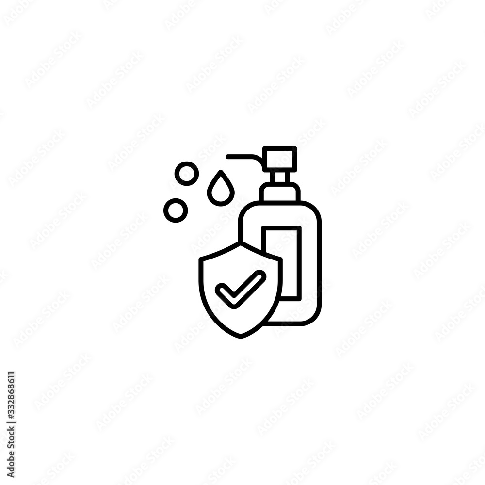 Hand washing vector icon. Hygiene symbol on white isolated background. Disinfection. Hand sanitizer bottle symbol, washing gel sign. Hand washing vector icon. Hygiene symbol on white isolated background. Disinfection. Hand sanitizer bottle symbol, washing gel sign.