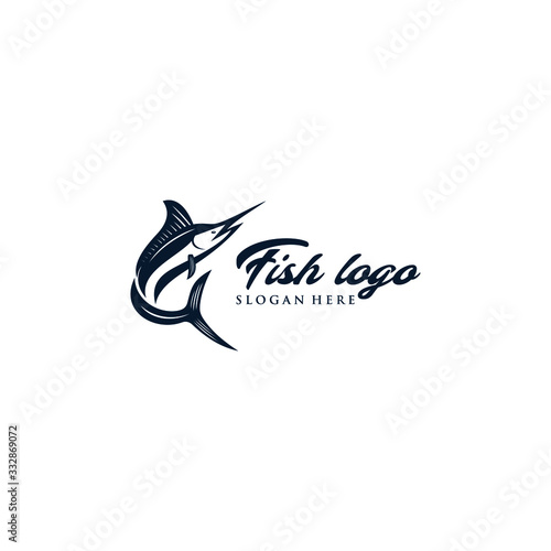 Marlin Fish Ocean Sea Wildlife Illustration Isolated Nature Outline Vector Logo Design
