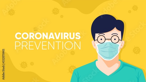 Coronavirus prevention with wear a face mask. Man prevention from covid-19