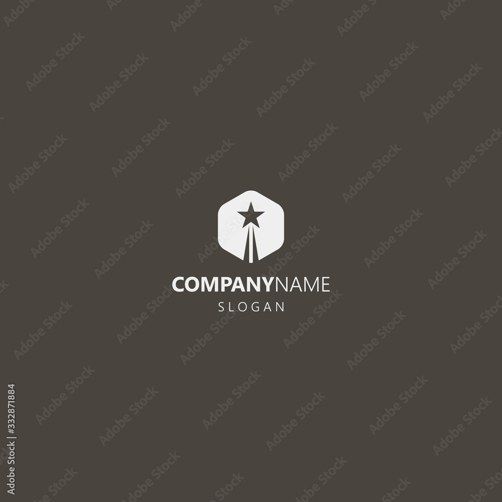 white logo on a black background. simple vector geometric negative space hexagon iconic logo of take-off star white logo on a black background. simple vector geometric negative space hexagon iconic logo of take-off star