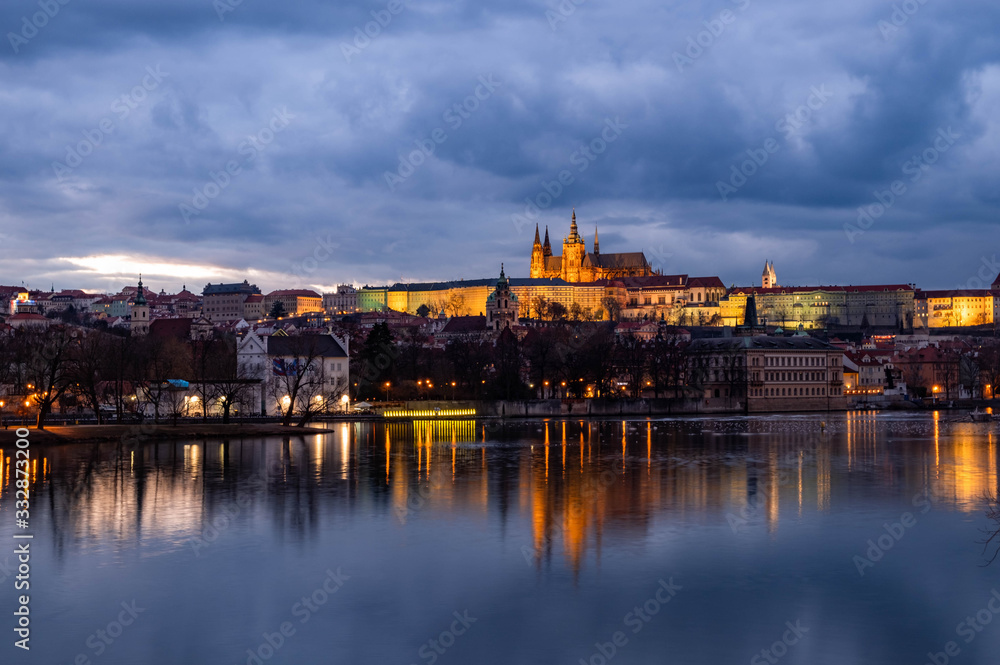 Prague Castle after sunset. Central Europe, Czech republic