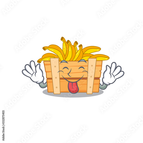 Funny face banana fruit box mascot design style with tongue out