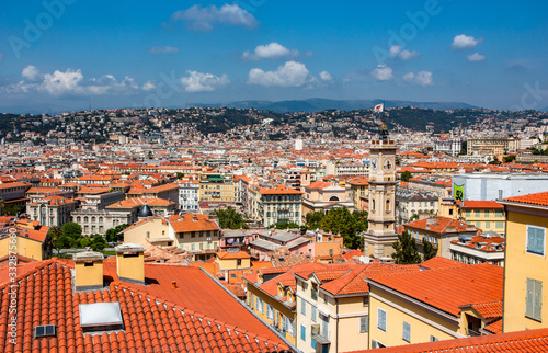 Nice and view from above in La Colline du Chateau in Nice, France.