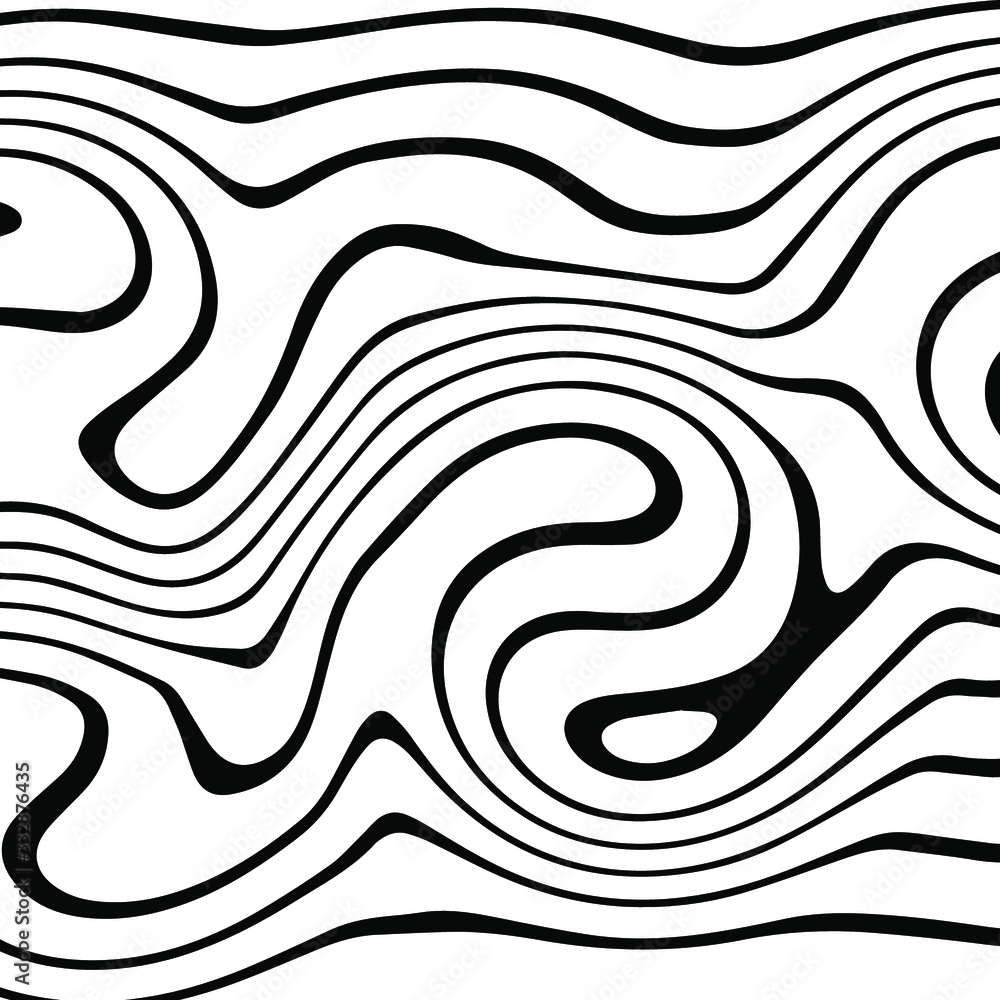 Abstract rippled or black lines pattern with wavy vibrant facture on white background and texture. Liquify lines 3D effect. Vector illustration. EPS 10. Creative graphic design. 