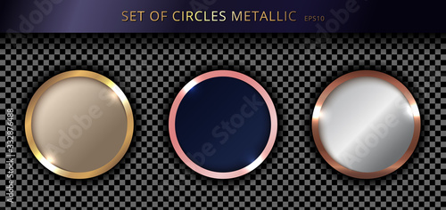 Set of metallic gold circles on transparent background