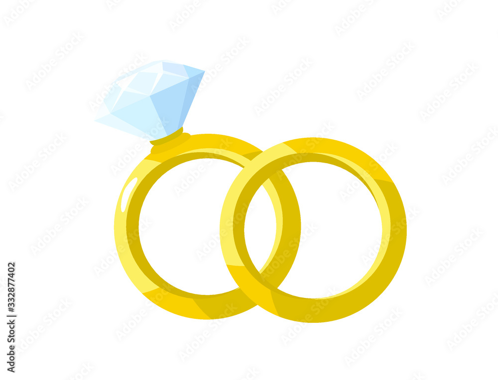 Set of golden wedding rings with diamond on white background Set of golden wedding rings with diamond on white background