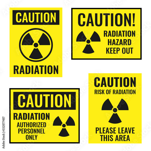radiation danger sign set, radioactive hazard icons