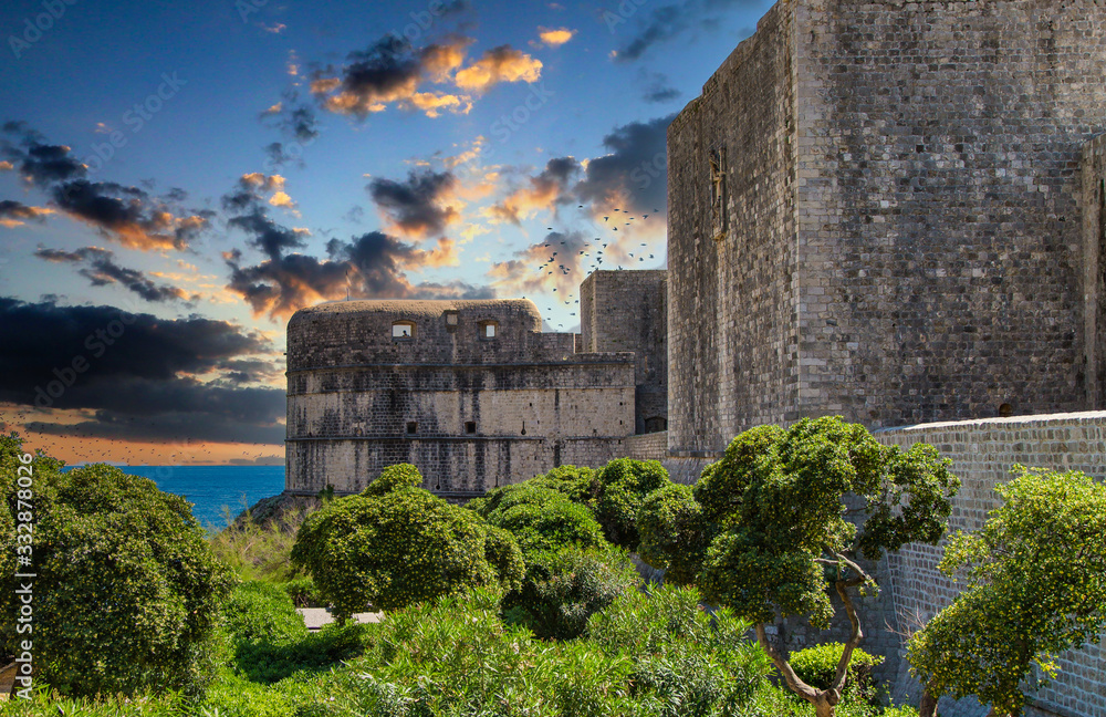 Ancient walls around the old walled city of Dubrovnik, Croatia
