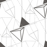 Abstract geometric pattern of flat and isometric triangles and guide lines