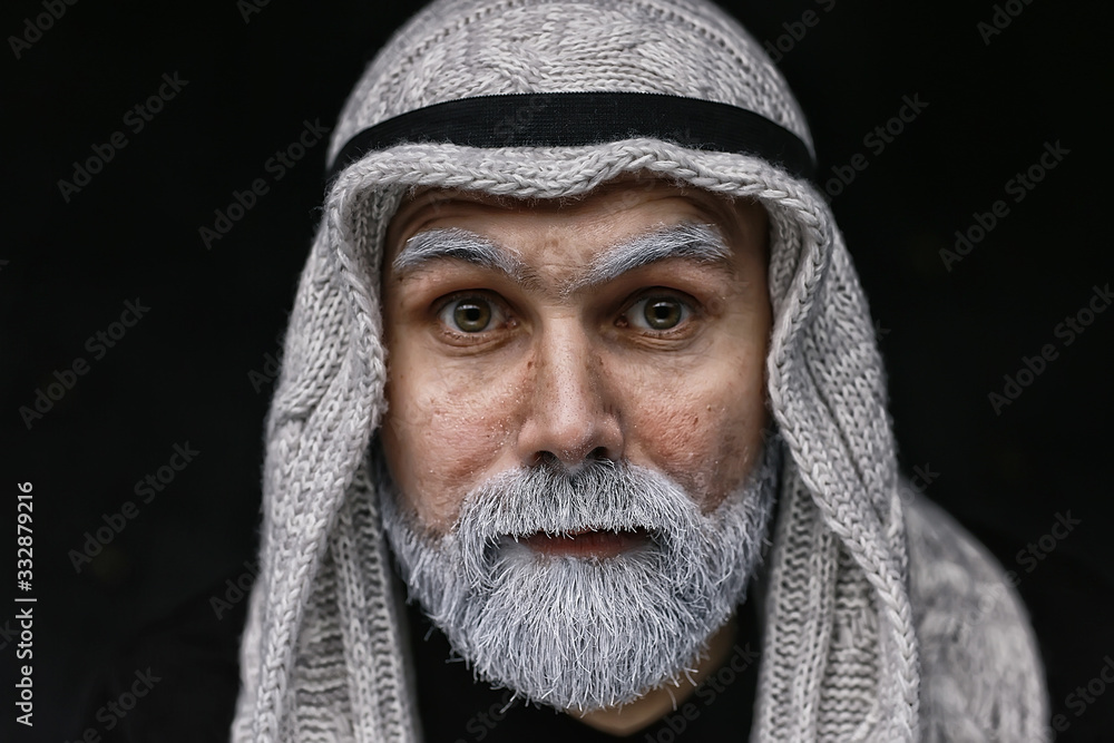 Make up Man With A Beard Concept Oriental Portrait In Traditional make-up-man-with-a-beard-concept-oriental-portrait-in-traditional