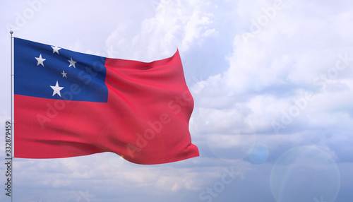 Waving flags of the world - flag of Samoa. 3D illustration.