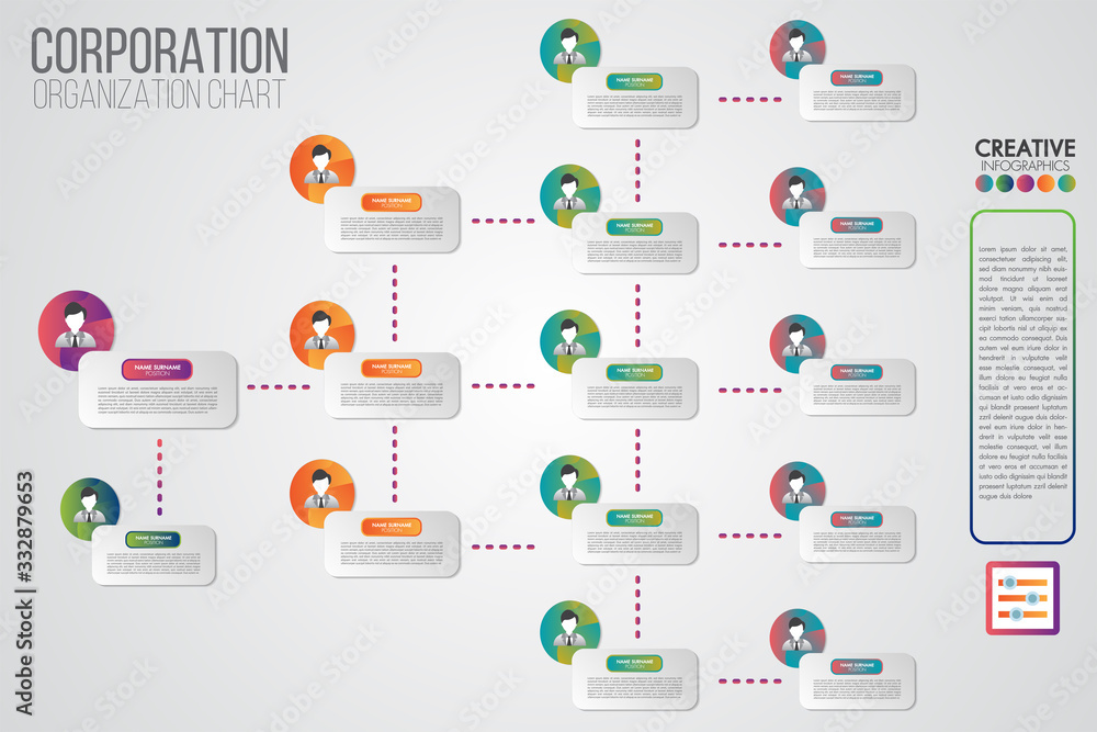 Corporate organisation chart template with business people icons. Vector modern infographics and simple with profile illustration. Corporate hierarchy and human model connection. Corporate organisation chart template with business people icons. Vector modern infographics and simple with profile illustration. Corporate hierarchy and human model connection.