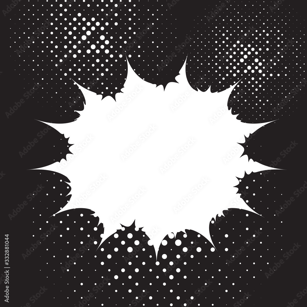 Pop art style speech bubble design on halftone rays background. Effect motion lines for comic book and manga. Rays with effect explosion. Text banner. Comics pop-art style template for your design Pop art style speech bubble design on halftone rays background. Effect motion lines for comic book and manga. Rays with effect explosion. Text banner. Comics pop-art style template for your design