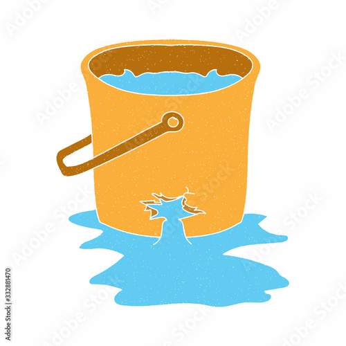 bucket leaked vector design. digital hand drawn style. grain texture