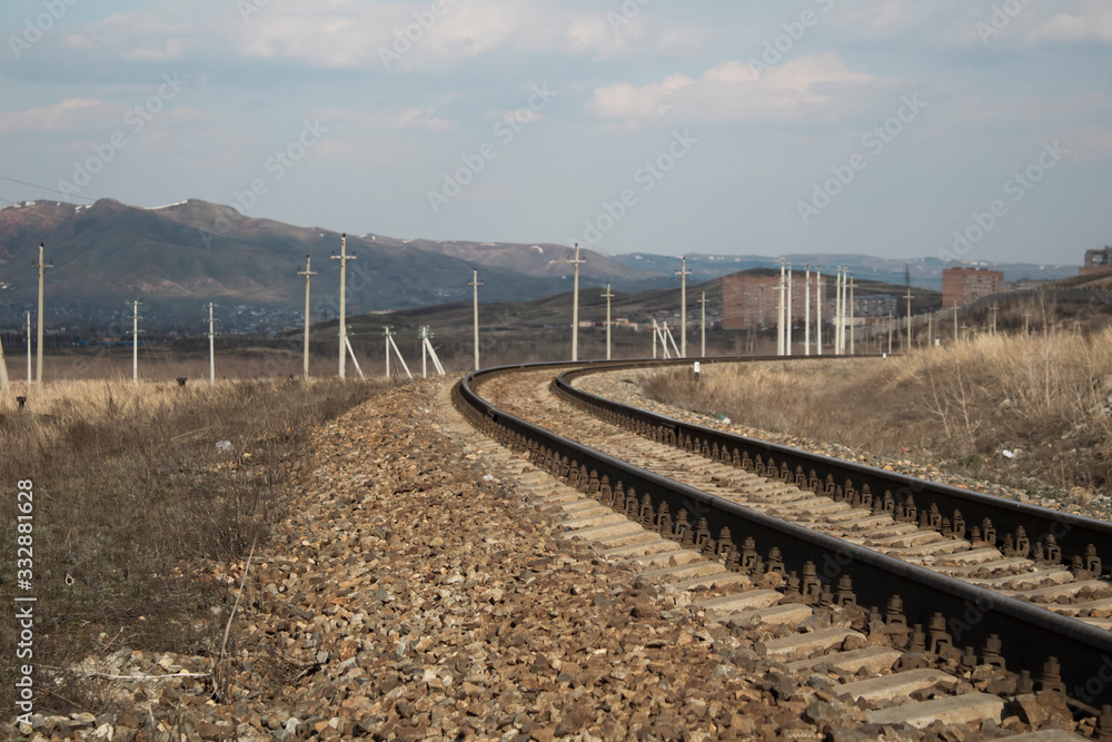 A railway in Ust-Kamenogorsk (Kazakhstan). Railroad.
