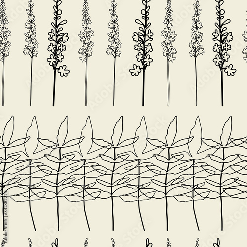  Floral vector seamless pattern. Simple stylized flowers and leaves background made with clipping mask for easy editing.