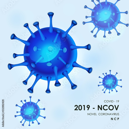 Blue virus cells. Viruses in infected organism, viral disease epidemic. Corona, influenza viruses.  Immunology, virology, epidemiology concept. Vector illustration.