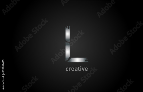 L metal silver alphabet letter logo design icon for company and business
