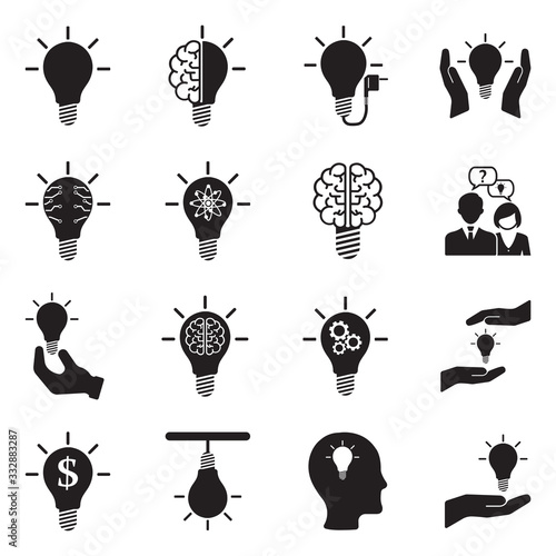 Light Bulb Icons. Black Flat Design. Vector Illustration.